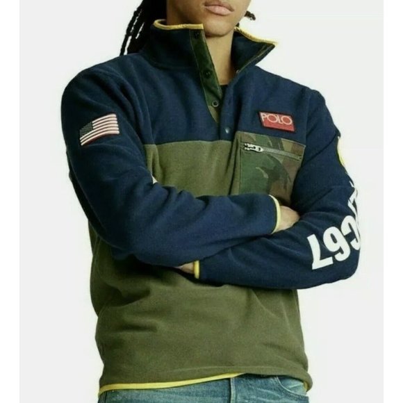 POLO Ralph Lauren Sweater Men’s Large Fleece Camo Blue Green Red New $198 - Picture 16 of 16